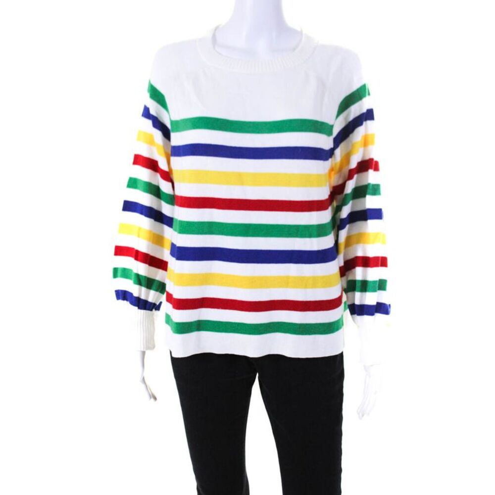 Central Park West Women Frascati Bubble Sleeve Stripe Sweater Ivory Multi Medium